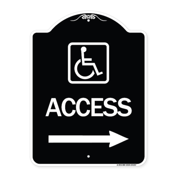 Access W/ Updated Isaand Right Arrow Heavy-Gauge Aluminum Architectural Sign, 24" H, BW-1824-24357